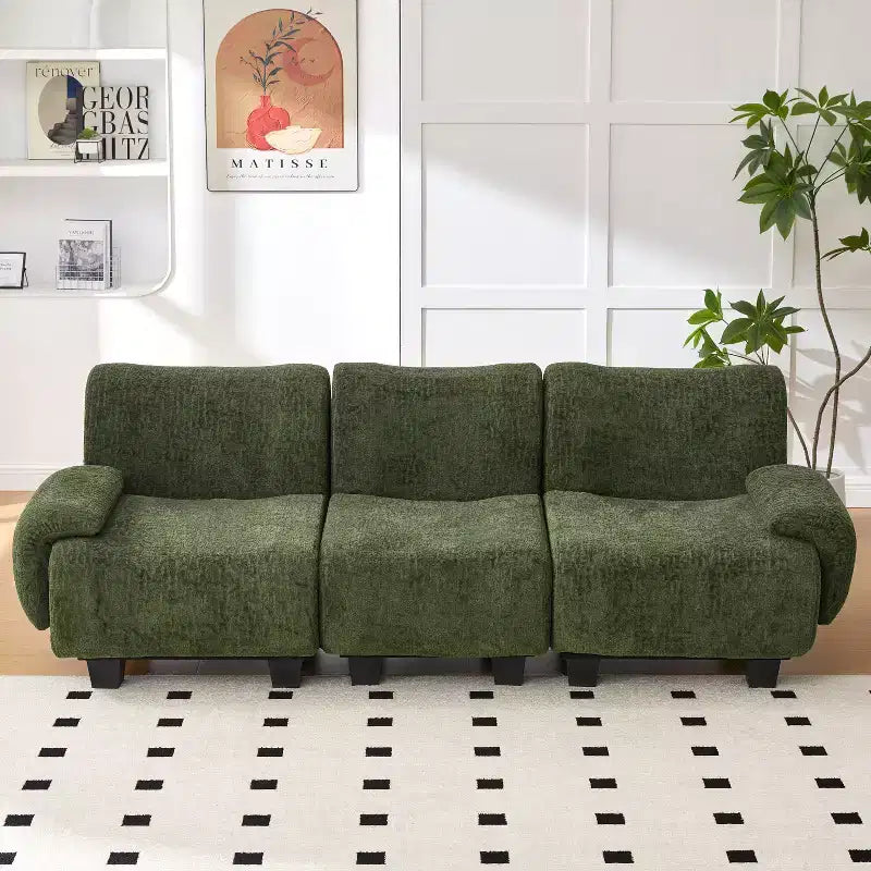 Canapé moderne 3 places Roxie de GDFStudio en chenille de 94,5 po avec accoudoirs incurvés