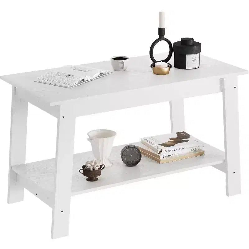 31.5 Modern Industrial Farmhouse Coffee Table with 2-Tier Storage, Black Rectangular MDF Table, Compact Durable Living Room & Office Table