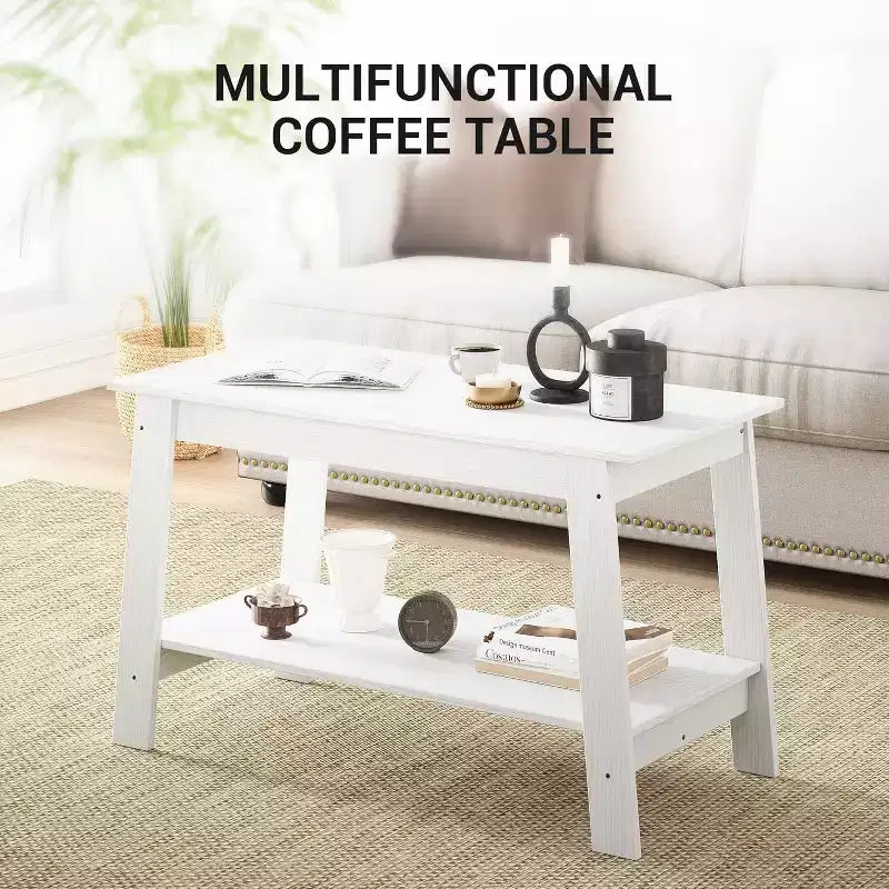 Table Basse Industrielle Moderne 31,5" avec 2 Étages de Rangement, Table Rectangulaire en MDF Noir, Table Compacte et Durable pour Salon et Bureau