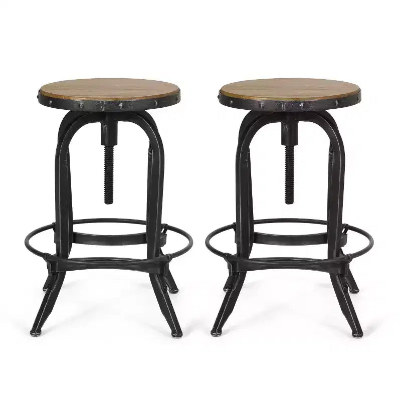 Tabourets de bar pivotants industriels sans dossier et réglables en bois de sapin Cedarville GDFStudio (lot de 2)