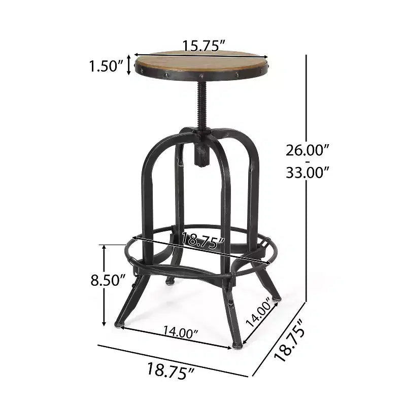 Tabourets de bar pivotants industriels sans dossier et réglables en bois de sapin Cedarville GDFStudio (lot de 2)