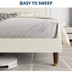 Cadre de lit plateforme Queen Size rembourré avec tête de lit en tissu moderne, cadre en métal robuste et lattes en bois, sans bruit, sommier tapissier non nécessaire, beige