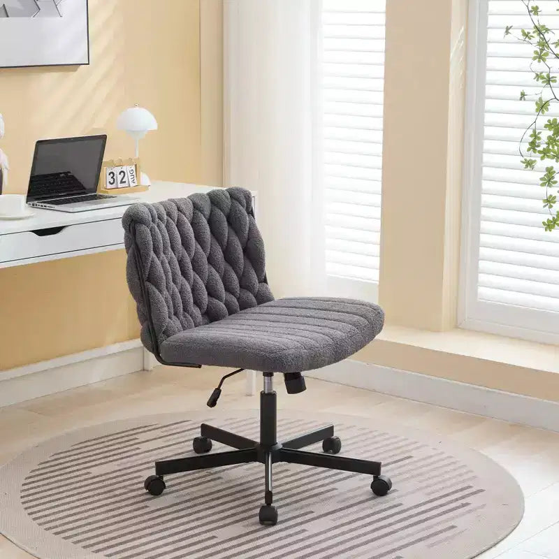 Chaise de bureau à roulettes, Chaise croisée en tissu gris, Chaise de bureau pivotante à roulettes, Chaise d'ordinateur à siège large, Chaise de vanité réglable en hauteur