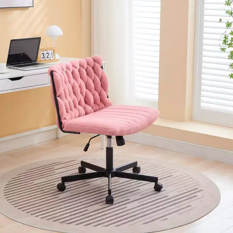 Chaise de bureau à roulettes, Chaise croisée en tissu gris, Chaise de bureau pivotante à roulettes, Chaise d'ordinateur à siège large, Chaise de vanité réglable en hauteur