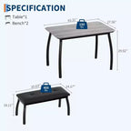Ensemble table à manger CuisinSmart pour 4, table de cuisine avec 2 bancs rembourrés, ensemble de salle à manger 3 pièces pour petit espace