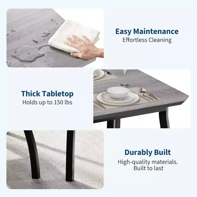 Ensemble table à manger CuisinSmart pour 4, table de cuisine avec 2 bancs rembourrés, ensemble de salle à manger 3 pièces pour petit espace