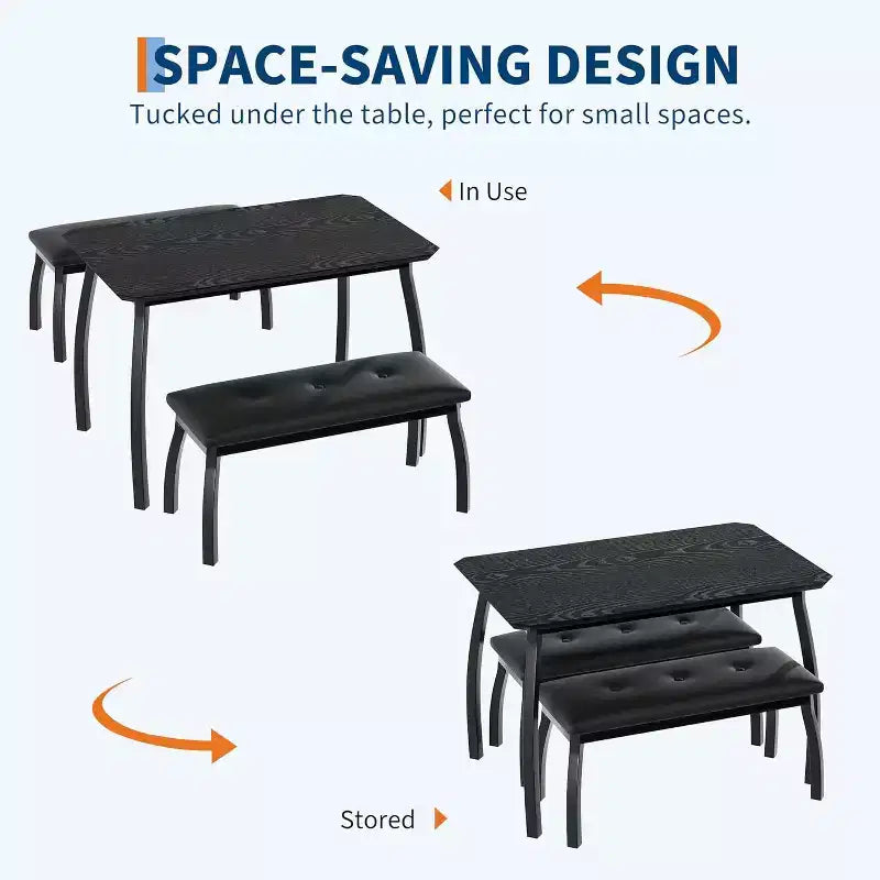 Ensemble table à manger CuisinSmart pour 4, table de cuisine avec 2 bancs rembourrés, ensemble de salle à manger 3 pièces pour petit espace