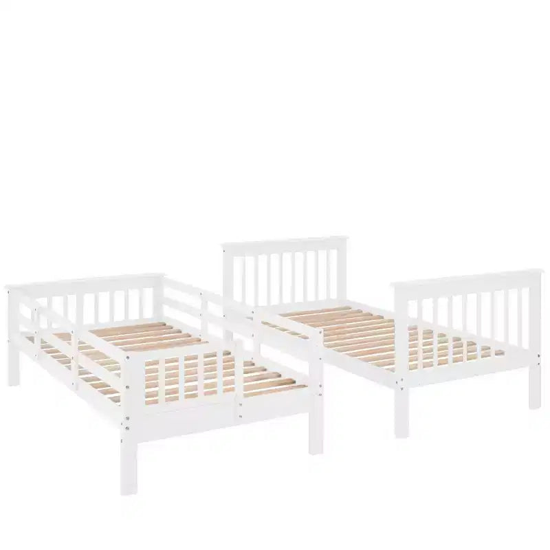 Lit superposé jumeau sur jumeau avec escalier, rangement et barrière de sécurité pour chambre à coucher, dortoir, couleur blanche