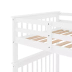 Lit superposé jumeau sur jumeau avec escalier, rangement et barrière de sécurité pour chambre à coucher, dortoir, couleur blanche