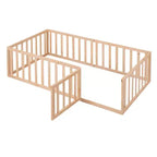 Cadre de lit simple en bois avec clôture et porte blanc