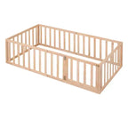 Cadre de lit simple en bois avec clôture et porte blanc