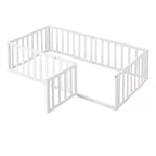 Cadre de lit simple en bois avec clôture et porte blanc