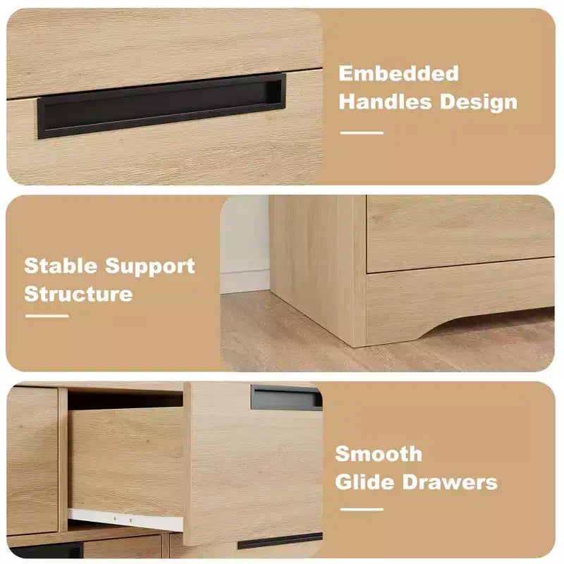 Commode TROPOW 6 tiroirs pour chambre à coucher, organiseur double moderne avec poignées encastrées, commode en bois pour salon