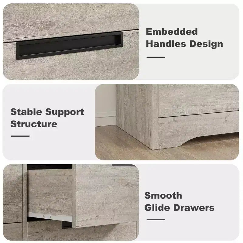 Commode TROPOW 6 tiroirs pour chambre à coucher, organiseur double moderne avec poignées encastrées, commode en bois pour salon