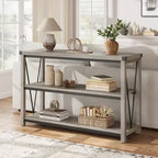 Console étroite, Console avec étagères de rangement, Table d'appoint fine, Table de canapé étroite, Console grise