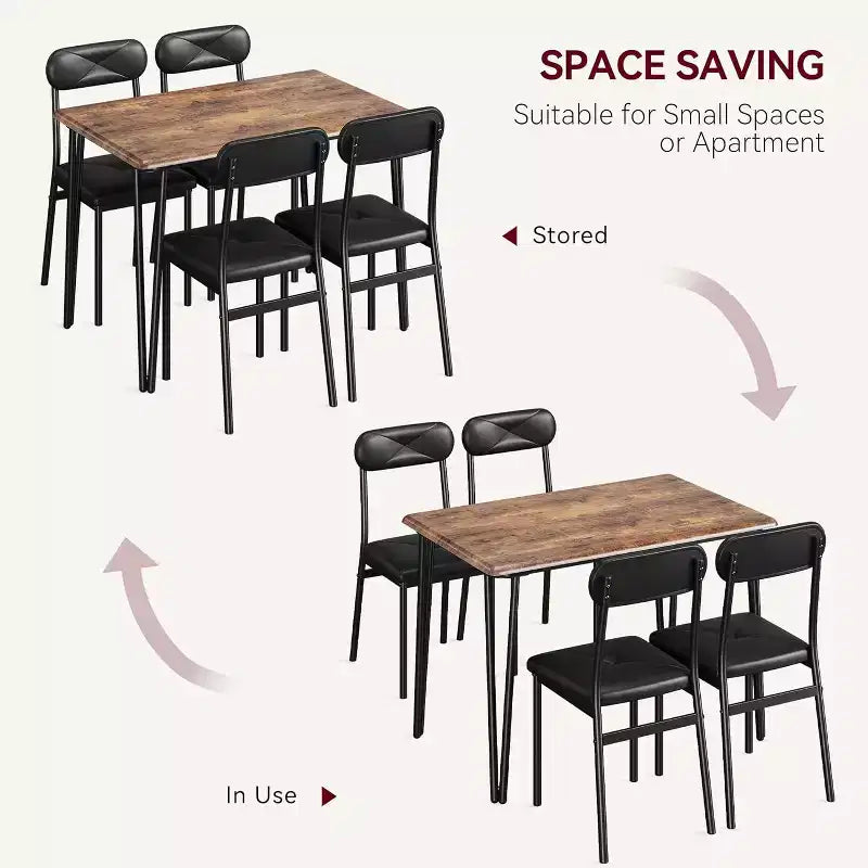 CuisinSmart - Table de salle à manger pour 4 personnes avec chaises rembourrées, petit ensemble table et chaises, ensemble de salle à manger pour 4 personnes, ensemble table à manger rectangulaire.