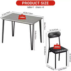 CuisinSmart - Table de salle à manger pour 4 personnes avec chaises rembourrées, petit ensemble table et chaises, ensemble de salle à manger pour 4 personnes, ensemble table à manger rectangulaire.