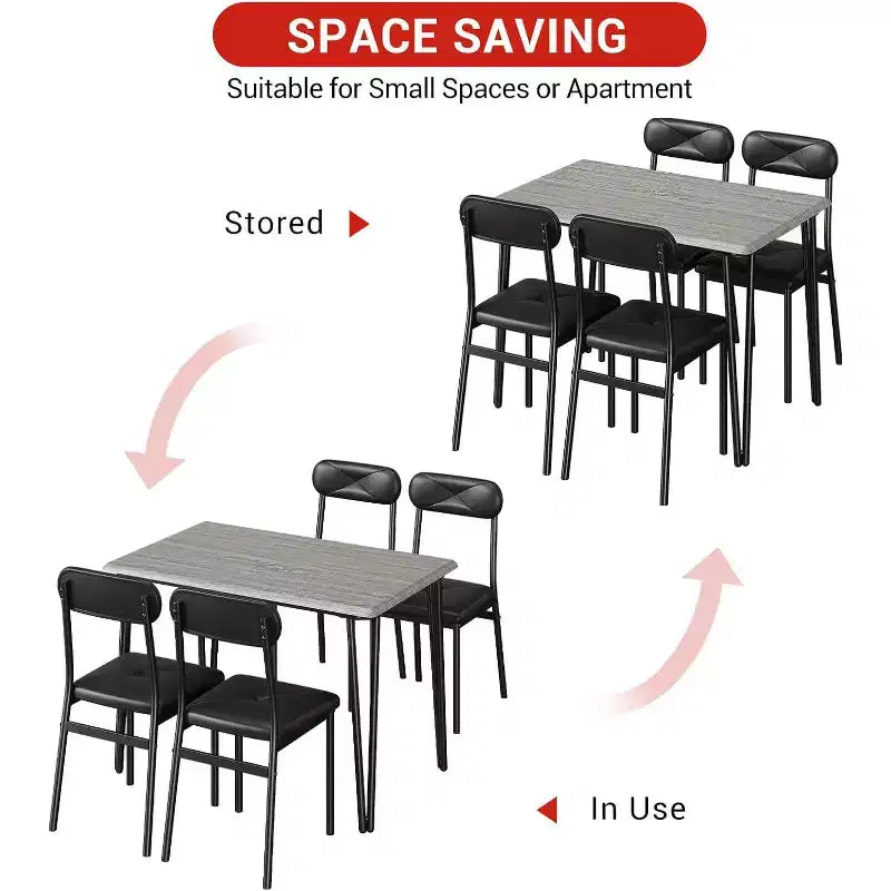 CuisinSmart - Table de salle à manger pour 4 personnes avec chaises rembourrées, petit ensemble table et chaises, ensemble de salle à manger pour 4 personnes, ensemble table à manger rectangulaire.