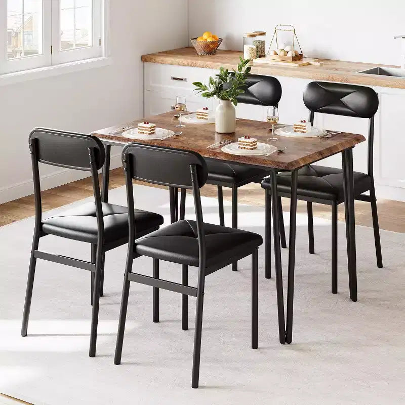 CuisinSmart - Table de salle à manger pour 4 personnes avec chaises rembourrées, petit ensemble table et chaises, ensemble de salle à manger pour 4 personnes, ensemble table à manger rectangulaire.