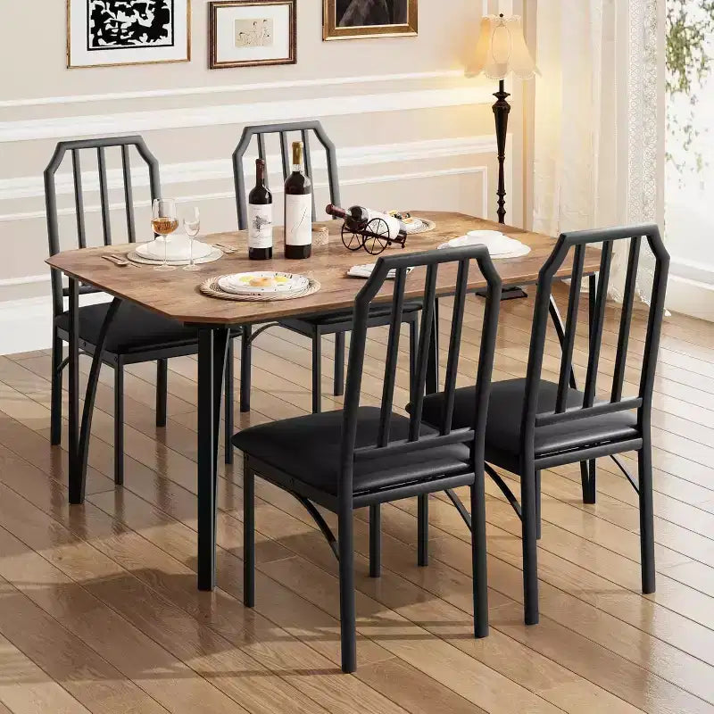 Ensemble de table à manger CuisinSmart, avec design à chanfrein, table de cuisine 3/5 pièces avec sièges rembourrés