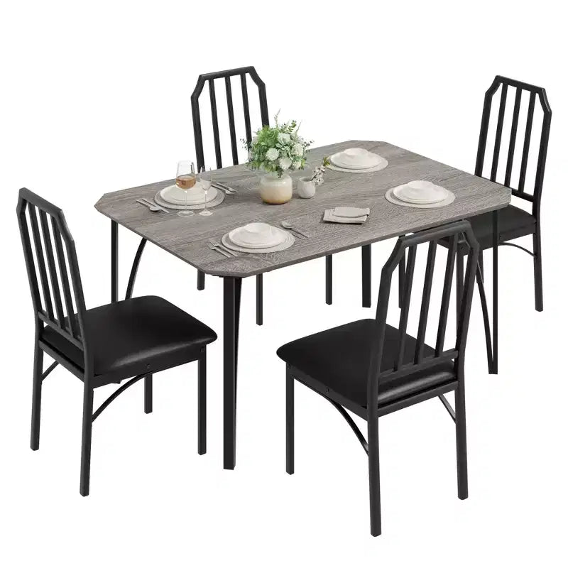 Ensemble de table à manger CuisinSmart, avec design à chanfrein, table de cuisine 3/5 pièces avec sièges rembourrés