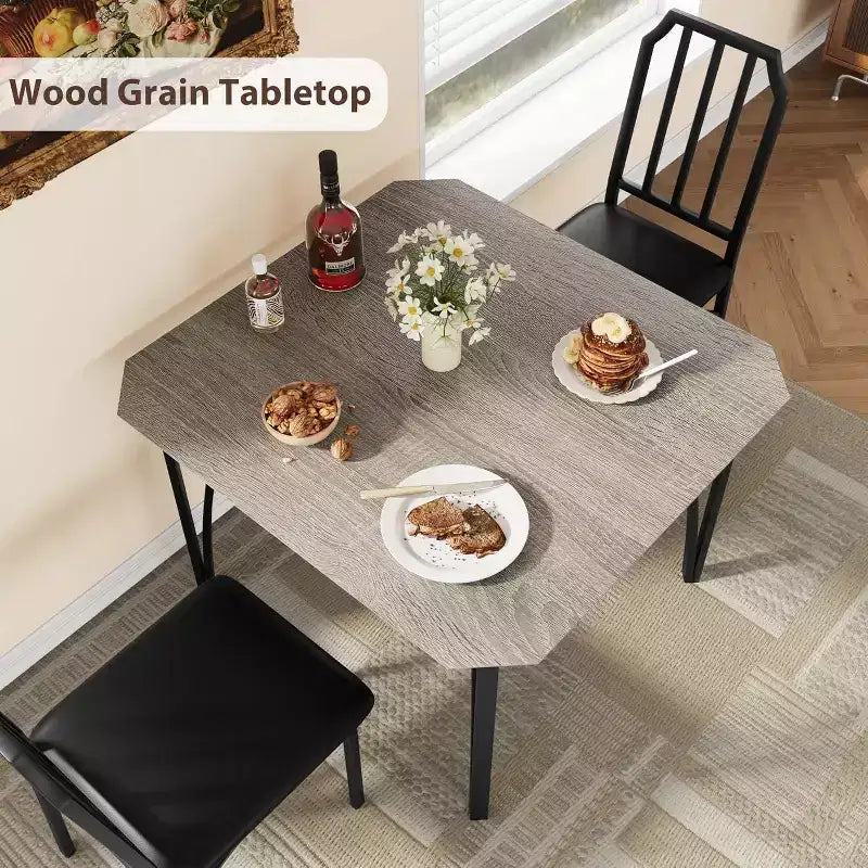 Ensemble de table à manger CuisinSmart, avec design à chanfrein, table de cuisine 3/5 pièces avec sièges rembourrés