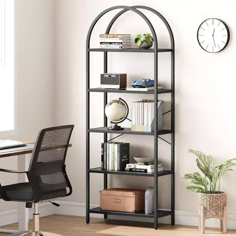 COZONY 71 Bibliothèque arquée, étagère moderne à 5 niveaux avec finition marbre, étagère de rangement haute pour la maison et le bureau
