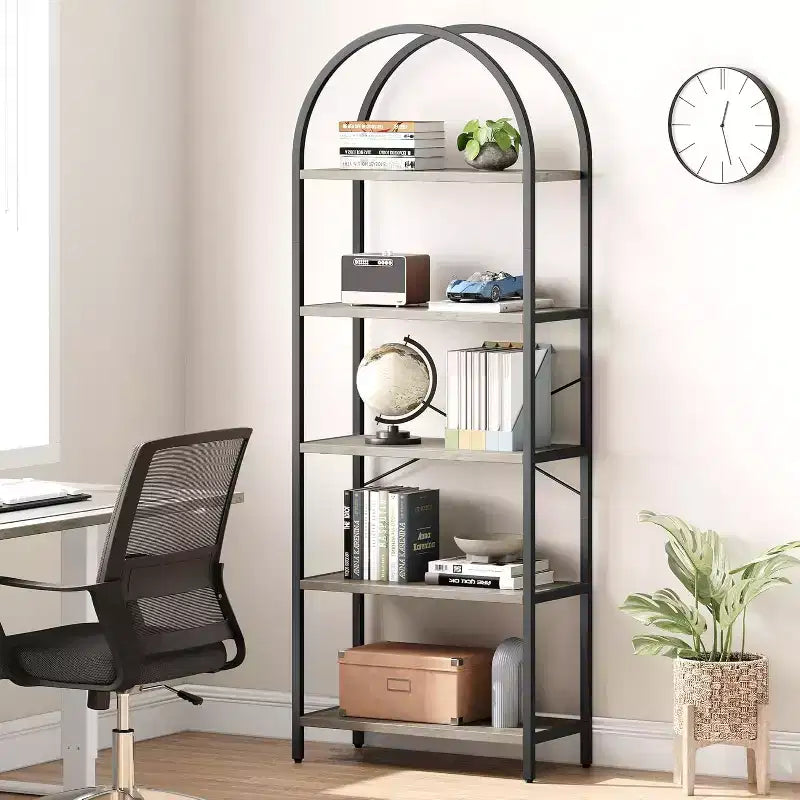 COZONY 71 Bibliothèque arquée, étagère moderne à 5 niveaux avec finition marbre, étagère de rangement haute pour la maison et le bureau