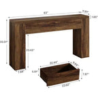 Table console en bois Lantine de 63 pouces avec 2 tiroirs cachés, table de canapé style ferme pour salon, couloir, entrée, hall, assemblage facile