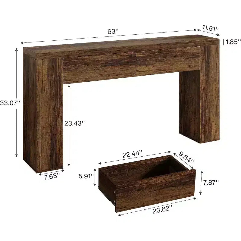 Table console en bois Lantine de 63 pouces avec 2 tiroirs cachés, table de canapé style ferme pour salon, couloir, entrée, hall, assemblage facile