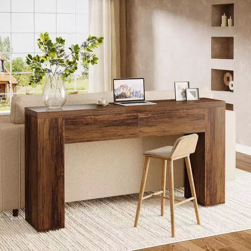 Table console en bois Lantine de 63 pouces avec 2 tiroirs cachés, table de canapé style ferme pour salon, couloir, entrée, hall, assemblage facile