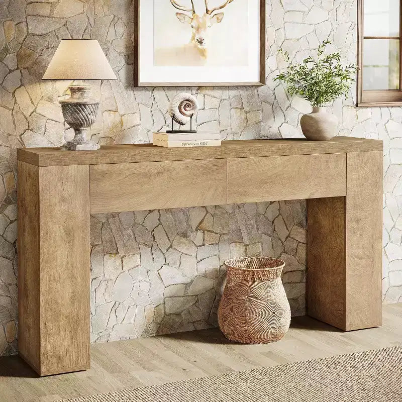 Table console en bois Lantine de 63 pouces avec 2 tiroirs cachés, table de canapé style ferme pour salon, couloir, entrée, hall, assemblage facile