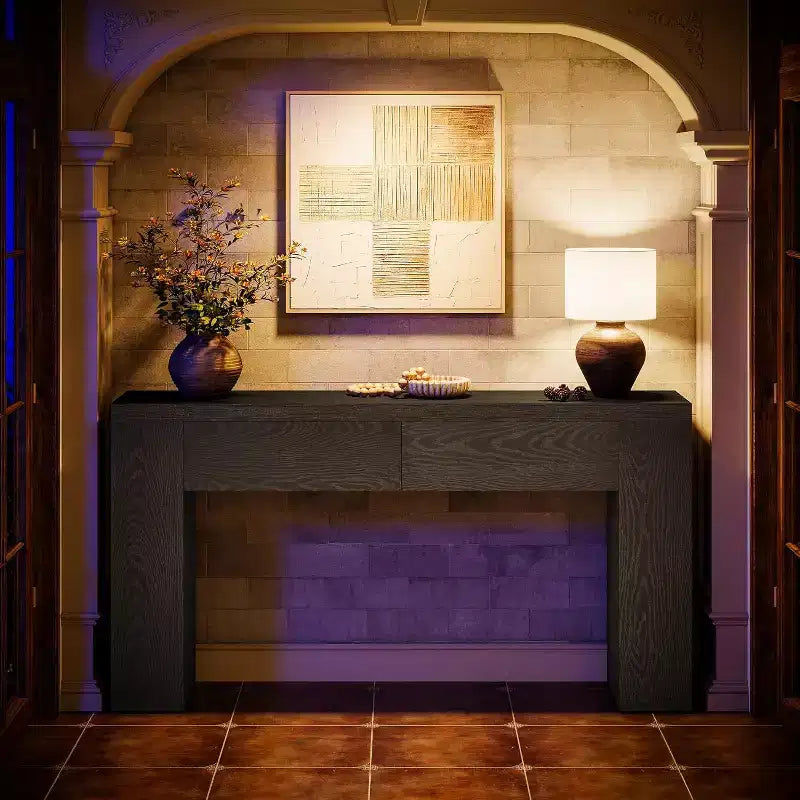 Table console en bois Lantine de 63 pouces avec 2 tiroirs cachés, table de canapé style ferme pour salon, couloir, entrée, hall, assemblage facile