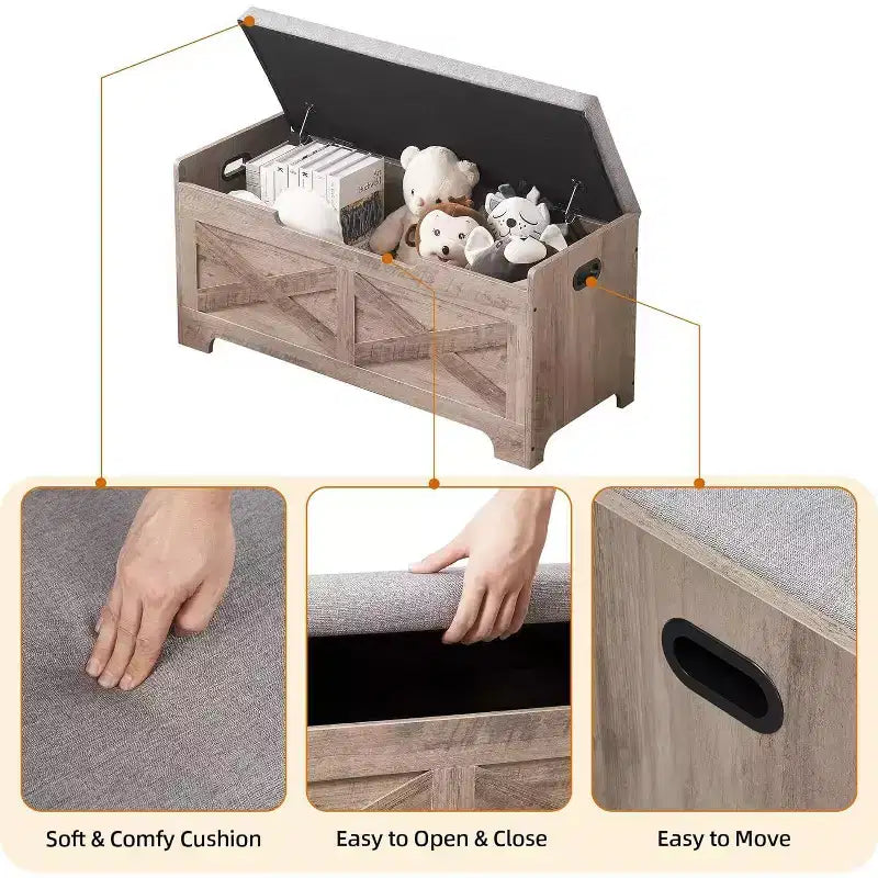 Banc de rangement Acekool avec couvercle relevable - Siège et organisateur d'entrée en bois rustique