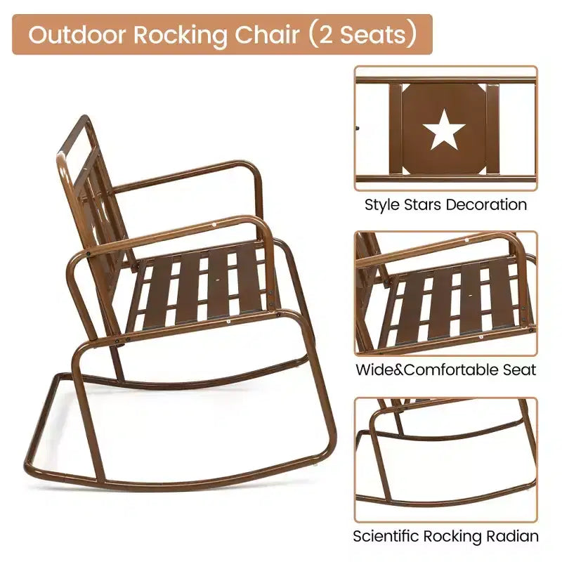 Acekool Fauteuil à bascule 2 places en fer – Balancelle de jardin couleur foie avec motif étoile
