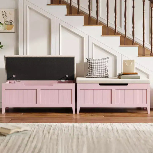 Acekool 39 Banc de rangement avec coussin de siège et charnières de sécurité Organiseur à chaussures pour entrée et chambre