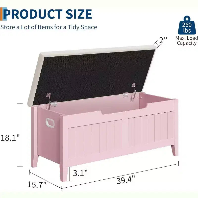 Acekool 39 Banc de rangement avec coussin de siège et charnières de sécurité Organiseur à chaussures pour entrée et chambre