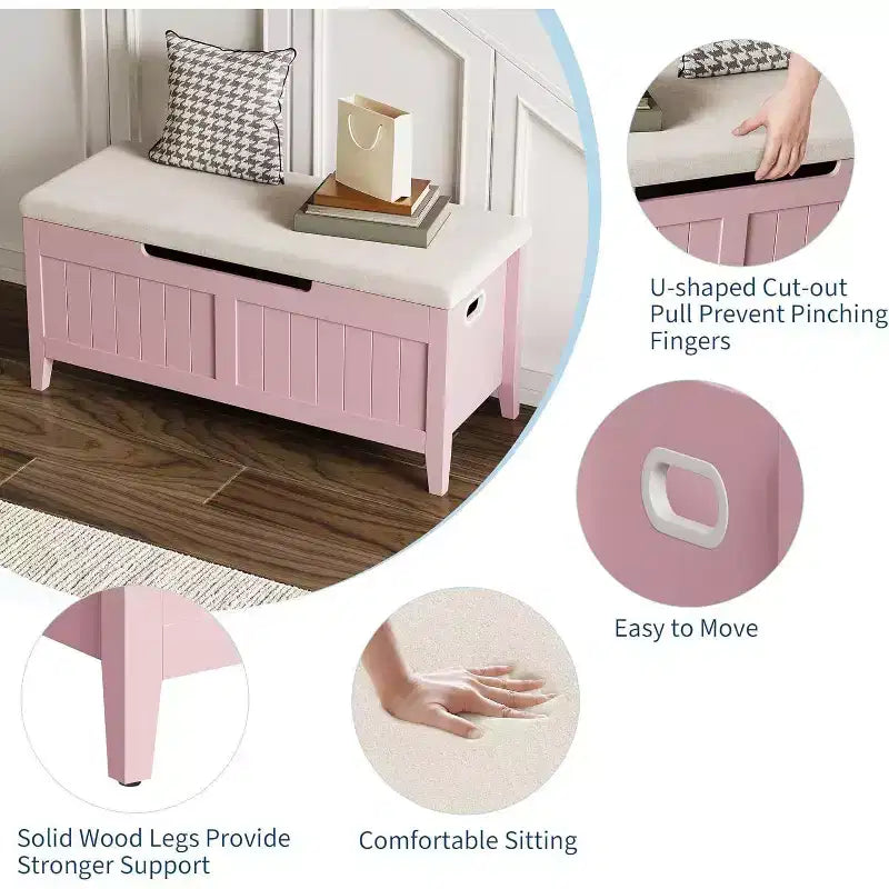 Acekool 39 Banc de rangement avec coussin de siège et charnières de sécurité Organiseur à chaussures pour entrée et chambre