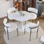 Okak Chaises de salle à manger modernes du milieu du siècle, lot de 2, rondes, rembourrées avec dossier incurvé et pieds en métal, chaises d'appoint en bouclé pour cuisine et salle à manger