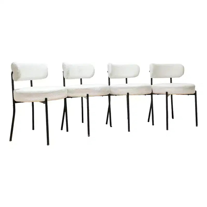 Okak Chaises de salle à manger modernes du milieu du siècle, lot de 2, rondes, rembourrées avec dossier incurvé et pieds en métal, chaises d'appoint en bouclé pour cuisine et salle à manger