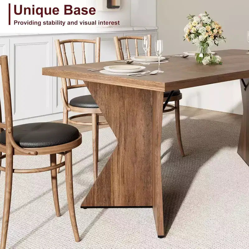 Table de salle à manger CuisinSmart 70,9 pouces pour 6 personnes, table de cuisine rectangulaire de style ferme avec cadre robuste et pieds en V, bureau épais en bois