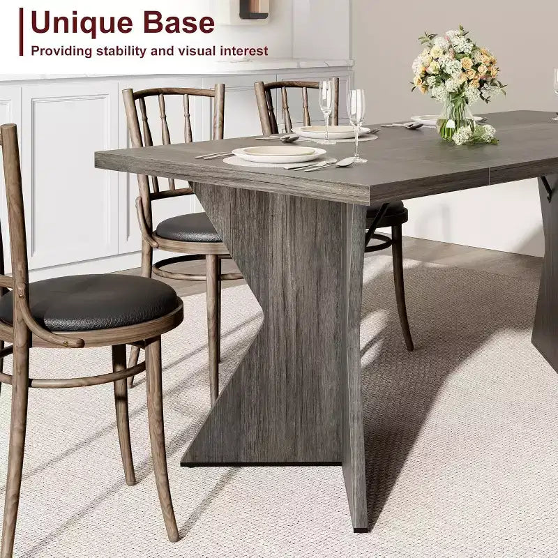 Table de salle à manger CuisinSmart 70,9 pouces pour 6 personnes, table de cuisine rectangulaire de style ferme avec cadre robuste et pieds en V, bureau épais en bois