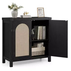 Buffet en rotin avec rangement, buffet de cuisine de style ferme avec tiroir, meuble de rangement en bois de style bohème pour bar à café