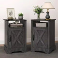 RoyalCraft Farmhouse Nightstand with Charging Station, Rustic End Table Set with Shelf and Storage for Bedroom or Home Office, Set of 2, Dark Grey