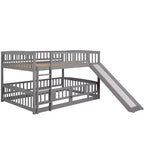 Lit superposé avec toboggan, lits superposés bas double sur double avec barrière et échelle pour tout-petits, enfants et adolescents, blanc