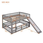 Lit superposé avec toboggan, lits superposés bas double sur double avec barrière et échelle pour tout-petits, enfants et adolescents, blanc