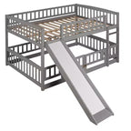 Lit superposé avec toboggan, lits superposés bas double sur double avec barrière et échelle pour tout-petits, enfants et adolescents, blanc