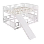 Lit superposé avec toboggan, lits superposés bas double sur double avec barrière et échelle pour tout-petits, enfants et adolescents, blanc