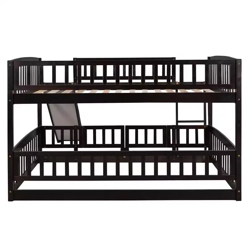Lit superposé avec toboggan, lits superposés bas double sur double avec barrière et échelle pour tout-petits, enfants et adolescents, blanc