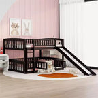 Lit superposé avec toboggan, lits superposés bas double sur double avec barrière et échelle pour tout-petits, enfants et adolescents, blanc